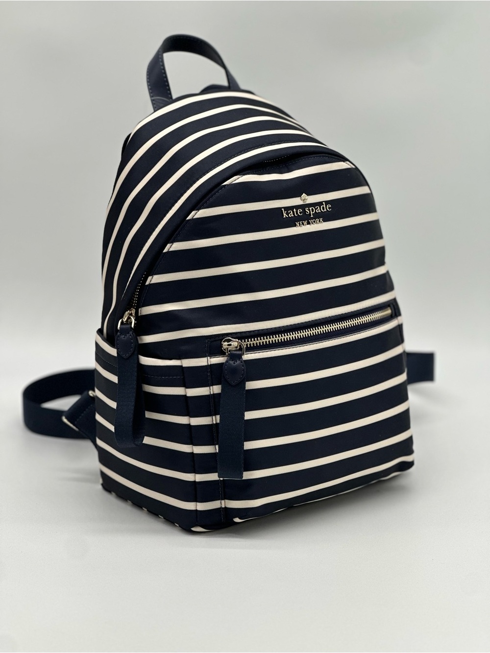 kate spade navy and white striped mini backpack with gold logo - Picture 11 of 11